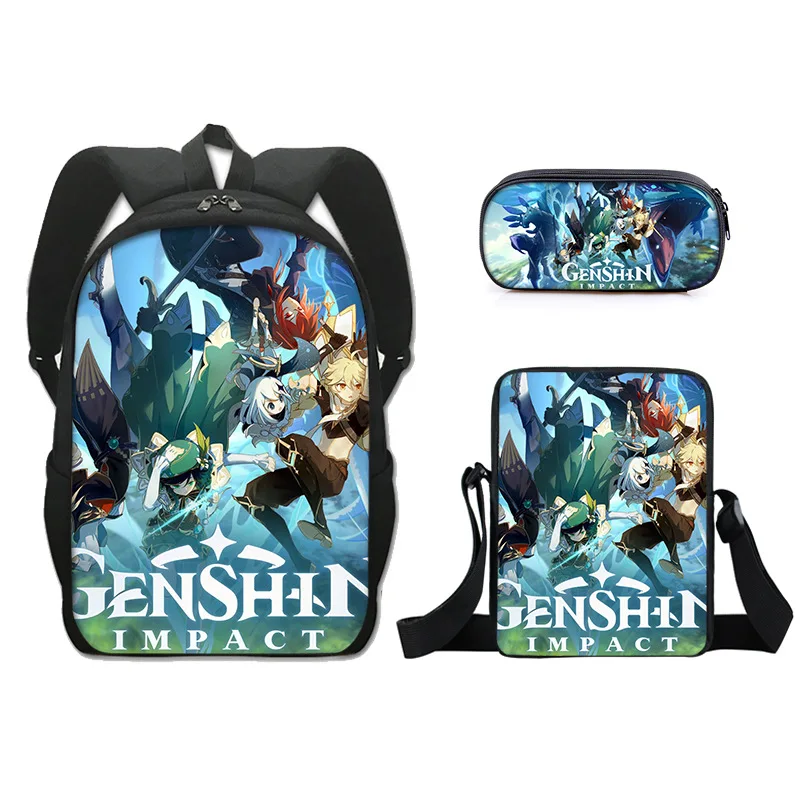 Genshin Impact Backpack Primary Middle School Students Boys Girls Anime Cartoon Schoolbag Crossbody Bag Pen Case Travel Backpack