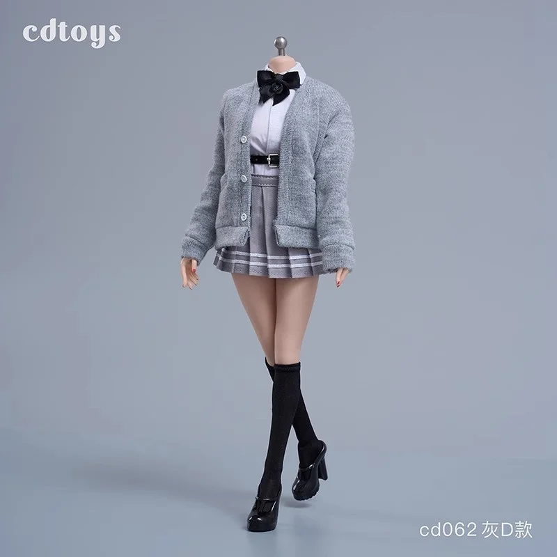 1/6 Scale CDtoys CD062 Pure Lovely Solid Color Cardigan Pleated Skirt White Shirt JK Set Fit 12inch Action Figure Model Toys ﻿