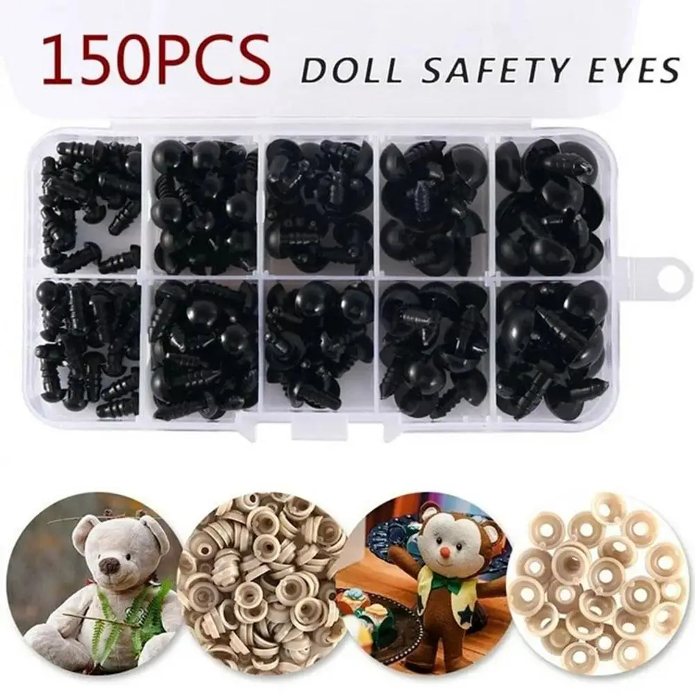 6-12mm Eyeball Doll Accessories Black Plastic Plush Safety Eyes For Plush Toy Crochet Teddy Bear Doll Animal Puppet Crafts 150pc