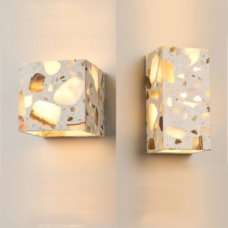 

Restaurant natural translucent marble cement wall lamp retro homestay bedside villa indoor lamps