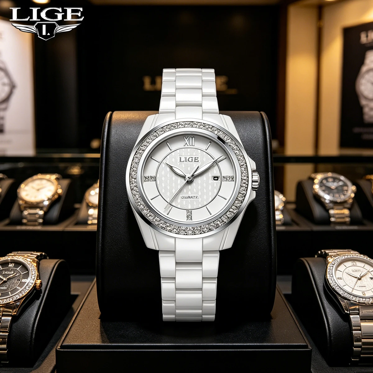 

LIGE Luxury Woman Watch Waterproof Fashion Quartz Ladies Wristwatch Date Week Full Ceramic Women's Watches Relojs+GIFT Box