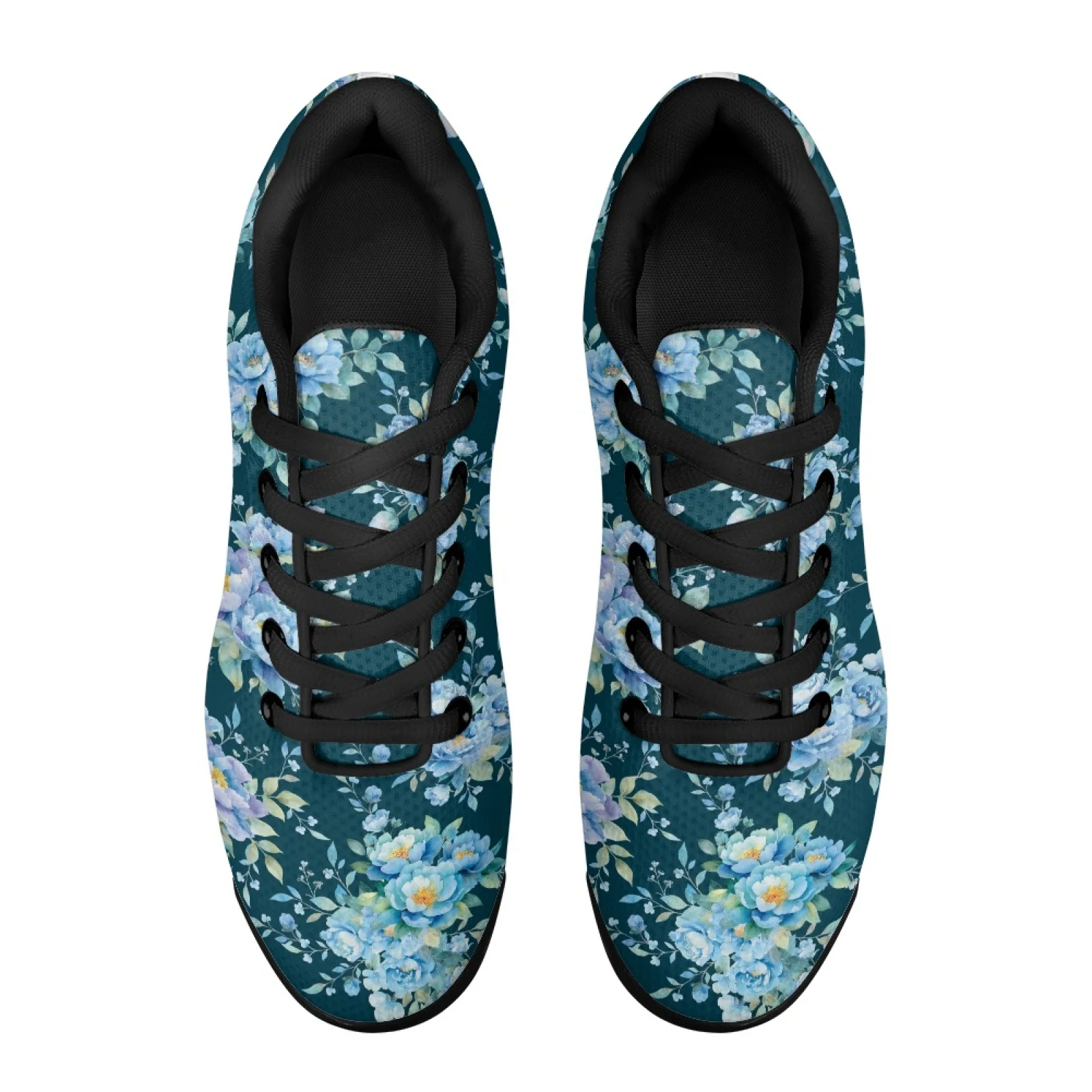 PENSTROLL Blue Flowers Print Lace-Up Mesh Jogger Athletic Sneakers Tennis Fashion Sneakers for Men Easy Trainers