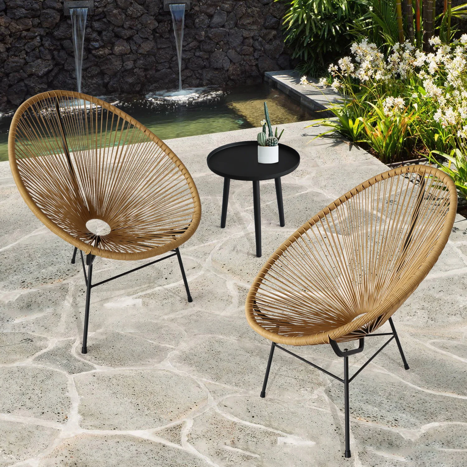 Modern Acapulco Egg Lounge Chairs Wicker Rattan Chair Metal Frame Patios Warehouses Restaurants Outdoor Furniture Stacking