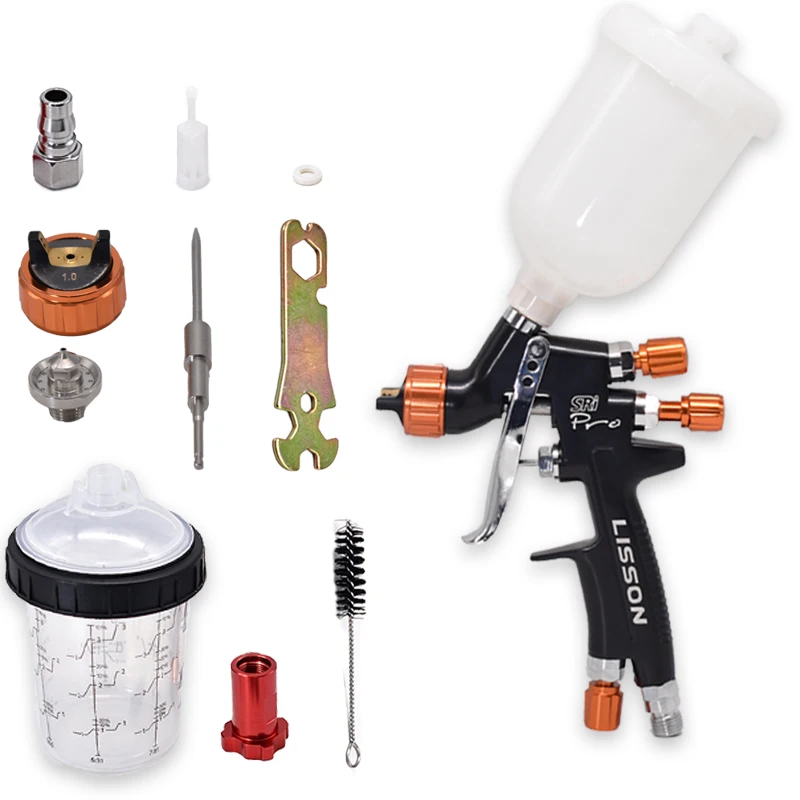 HVLP Spray Gun Mini88 Painting Water Based Air Spray Gun with Adapter and 400ml Mixing Paint Cup1.0/1.2mm Nozzle