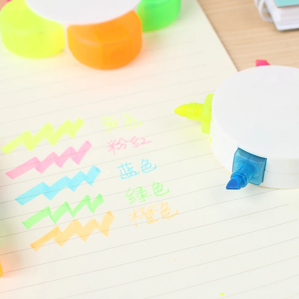 

5 Pcs Highlighter Marker Pen Watercolor Fluorescent Stationery Fluorescence Markers Officc Highlighted