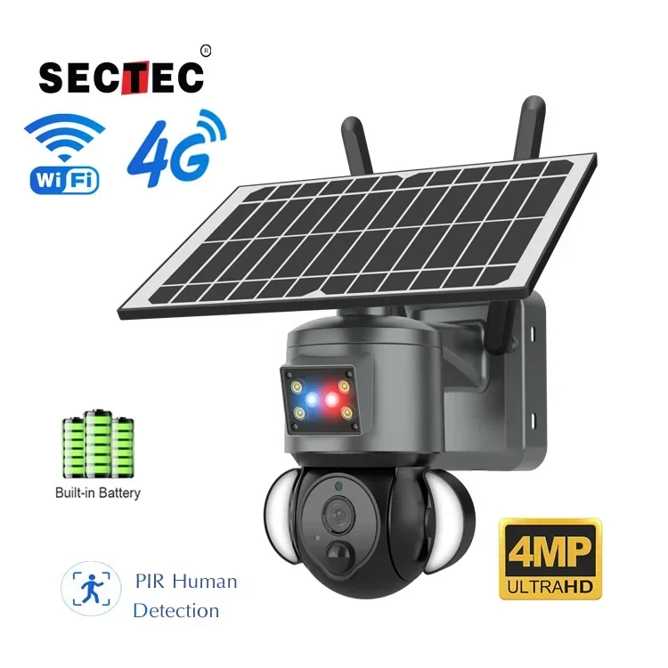 Sectec HD 4MP Wifi 4G IP Network camer Smart Outdoor IP CCTV Home Speed Dome PTZ Network 2k Solar Battery camer