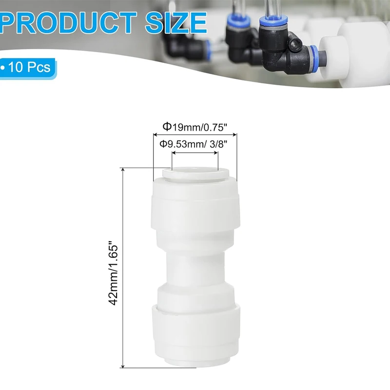 3/8 Inch To 3/8 Inch Straight Union Quick Connector For Water Purifiers Tube Push To Connect Fitting,10Pcs.