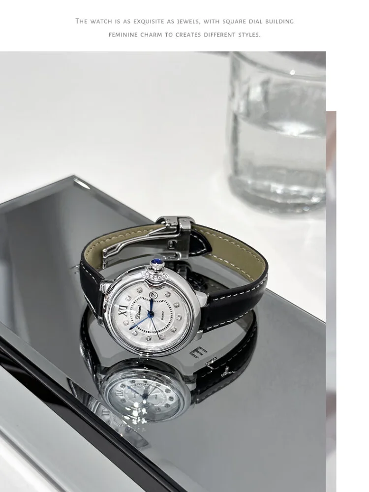 DINIMI Watch female  high school students fashion retro temperament leisure light luxury rhinestone belt simple large