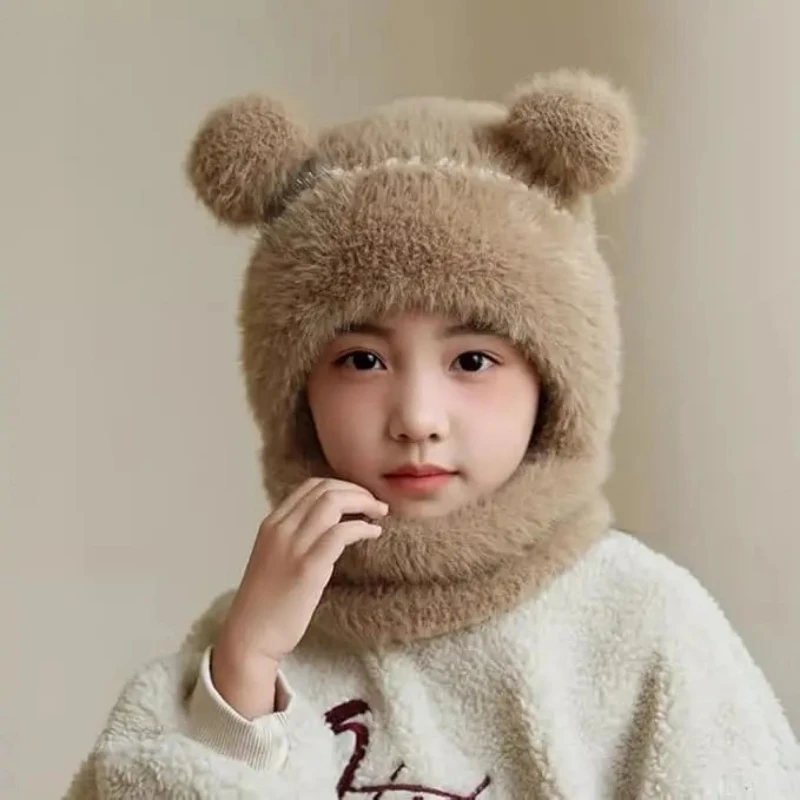 أطفال أفخم وشاح البلوز قبعة الشتاء الدافئة سدادات حماية الأذن قبعة 2-10 سنوات الأطفال قطعة واحدة قبعة الدب الرقبة قبعة حماية