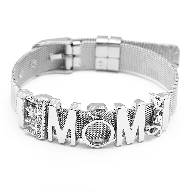10MM Endless LOVE MOM Slide Charm Mesh Bracelets Set Child Keeper Bracelets Bangles Stianless Steel For Woman Gift