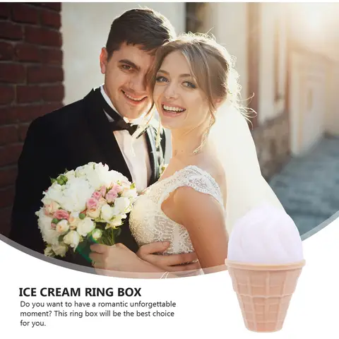 Caja de anillo con forma de helado, estuche de almacenamiento de joyería de boda y compromiso creativo para propuesta, regalo sorpresa para el Día de San Valentín, 1 ud.