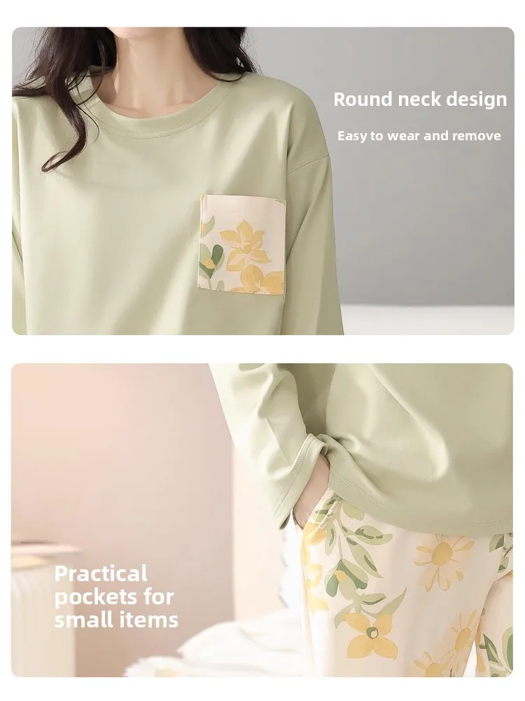 

Pure Cotton Spwear Women's Spring Autumn Long Sve Home Clothes Outwear Suitable for Youth Comfortable Soft Cotton Pajamas