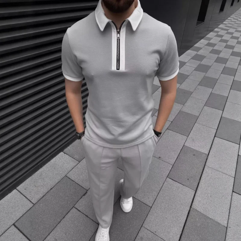 طقم شورت رجالي صيفي أوروبي وأمريكي متعدد الاستخدامات موديل 2025 بأكمام قصيرة وسحاب كاجوال #6