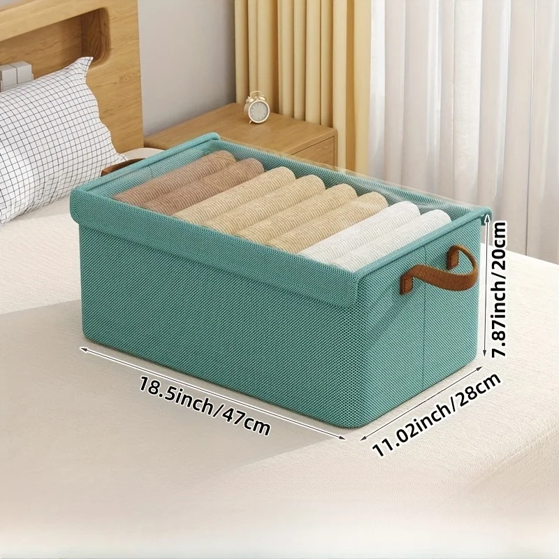 4pcs Large Storage Box, Folding and Flat Design, Space-saving,with Visible Cover and Handle,Bedroom Wardrobe Storage Box