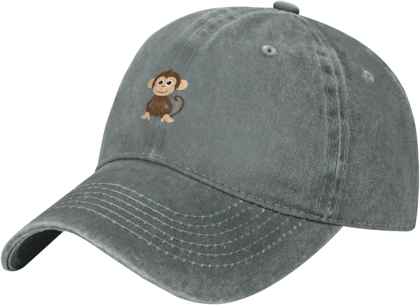 

Black Naughty Little Monkey Printed Washed Cowboy Baseball Cap for Adults - Stylish and Breathable Hat