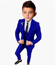 Boys Suit Wedding Tuxedo 3 Piece Royal Blue Jacket Pants Vest Child Formal Blazer Set Slim Fit Outfit costume garcon mariage