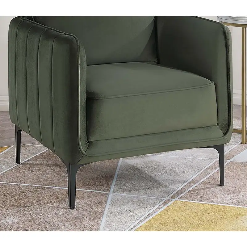 كرسي أنيق مخملي باللون الأخضر الداكن مع تنجيد قطيفة وأرجل معدنية لغرفة المعيشة #5