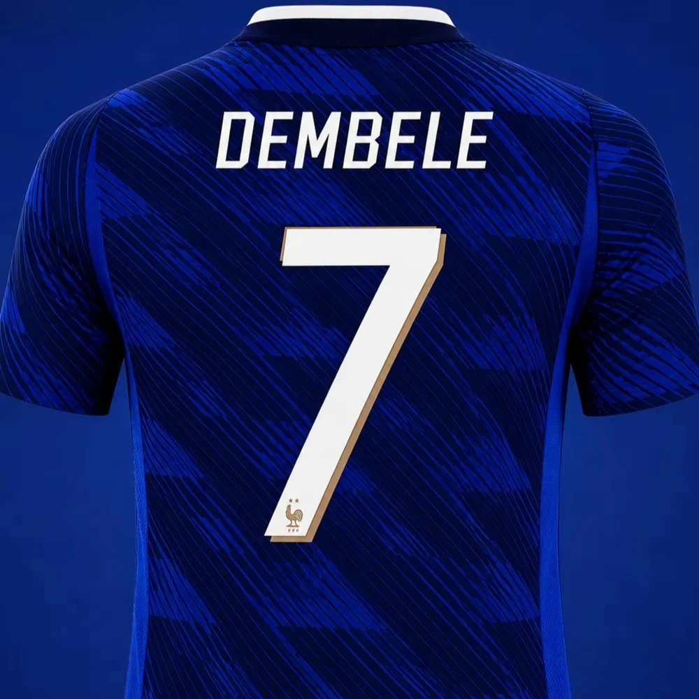 France Dembele 7 Soccer Jersey Mens Blue Pattern Short Sleeve Football Fan Shirt with Name and Number Print
