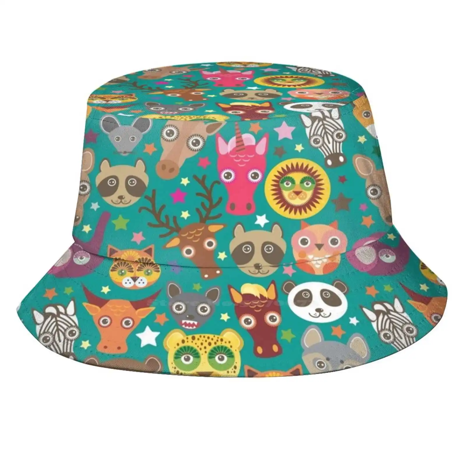 Funny Animals Muzzle Lion , Kangaroo , Horse , Bear , Mouse , Raccoon Print Bucket Hats Sun Cap Lion Kangaroo Baby Horse Bear