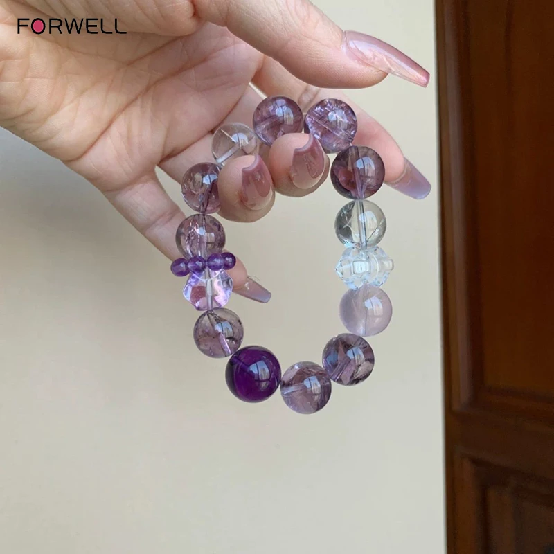 

FORWELL Natural Amethyst Crystal Bracelet Crystal Pendant Bracelet For Women Sweet Beaded Chain Bracelet Jewelry Gifts