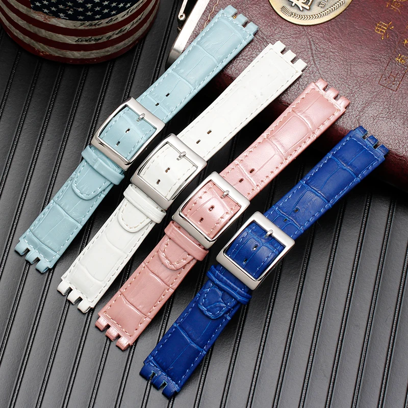 Leather Watchband For SWATCH YRS Watch Strap17/19MM Matte Notched Stainless Steel Pin Buckle Watch Strap