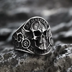 New Personalized Viking Domineering Skull Rune Fashionable Pattern Men's Ring Titanium Steel Jewelry
