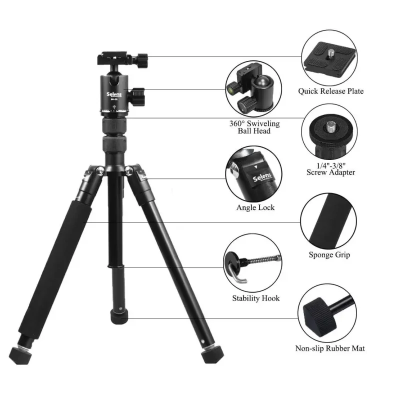 Selens 62inch Travel Phone Tripod for Vlog with 360° Rotation Ball Heado Portable Tripod Light Weight Camera Stand for Canon