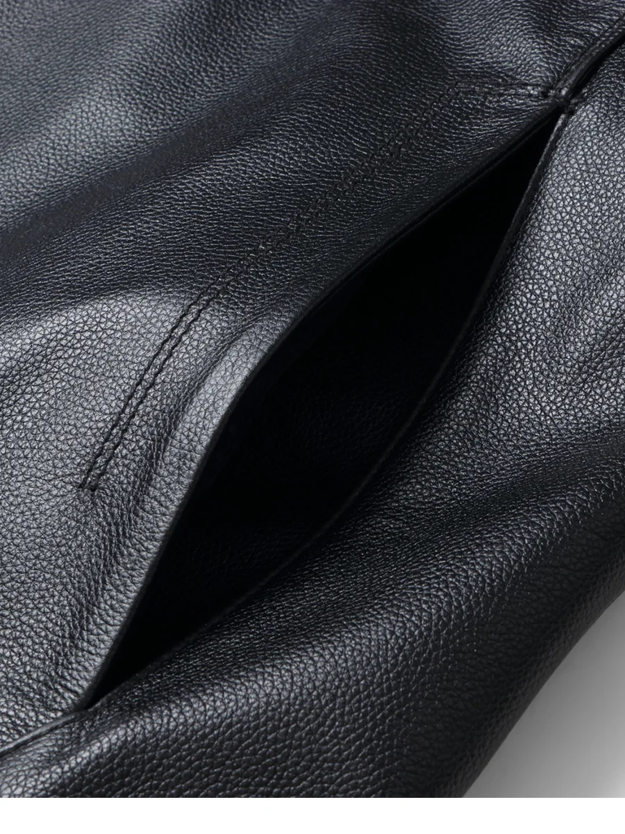 Men's Genuine Leather Jacket, Stand Collar, Cowhide Jacket, Motorcycle, Business Casual Men's Wear