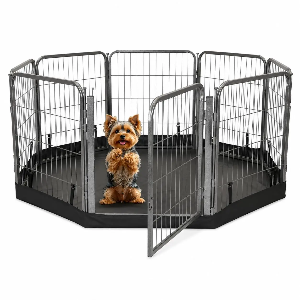 Dog Playpen w/Octagon Bottom Floor Cover - 24 inch, 8 Panel Portable Grey Metal Pet Play Pen for Small Dogs &, Customized