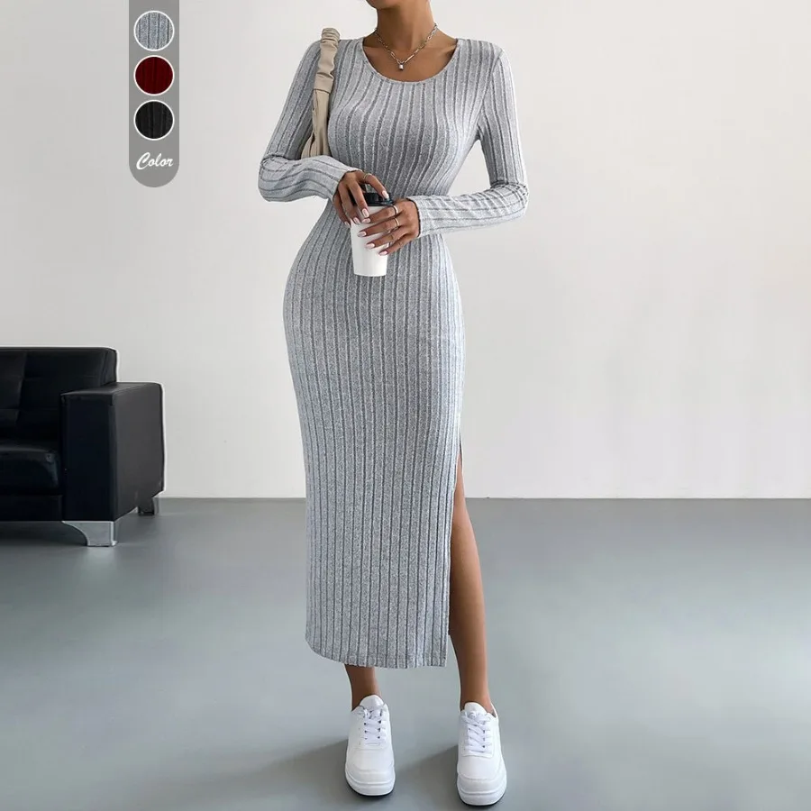 

【New style】2026 commuter simple dress spring and summer slim slim-fitting split bag hip mid-length dress, small person, high-q