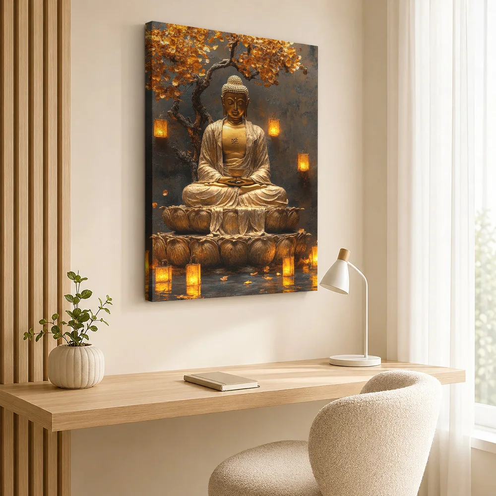 Golden Buddha Statue Canvas Print Poster Personalized Japanese Inspired Wall Art for Bedroom Decor Ready to Hang Gift for Fans