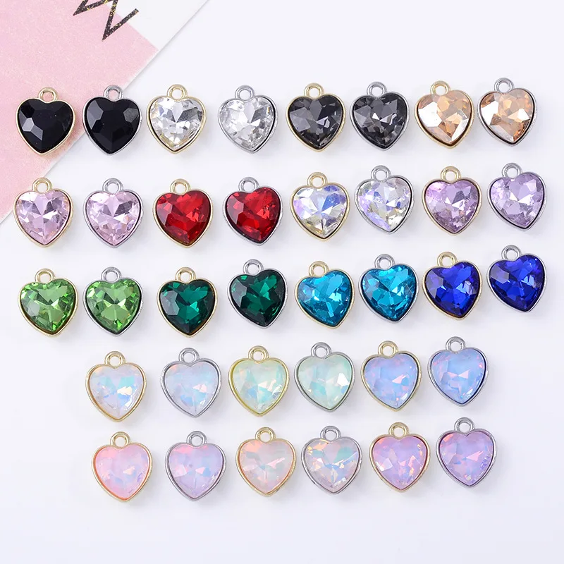

100Pc set wholesale heart-shaped single hanging jewelry pendant, colored love DIY earrings, earrings, bracelet alloy DIY