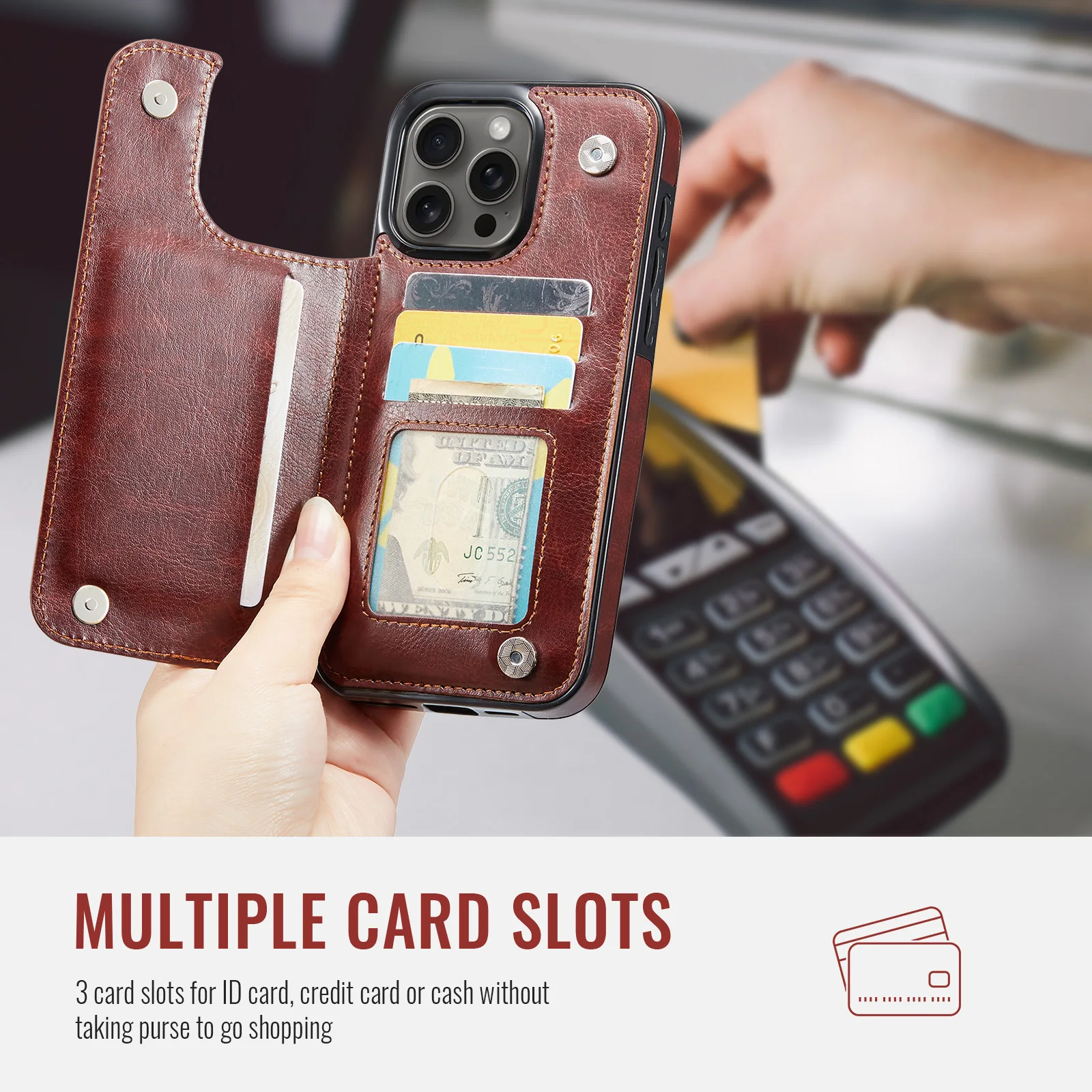 for iPhone 16 Pro Max 16 Plus 16 Wallet Case With Card Holder, PU Leather Kickstand Card Slots Case, Double Magnetic Clasp
