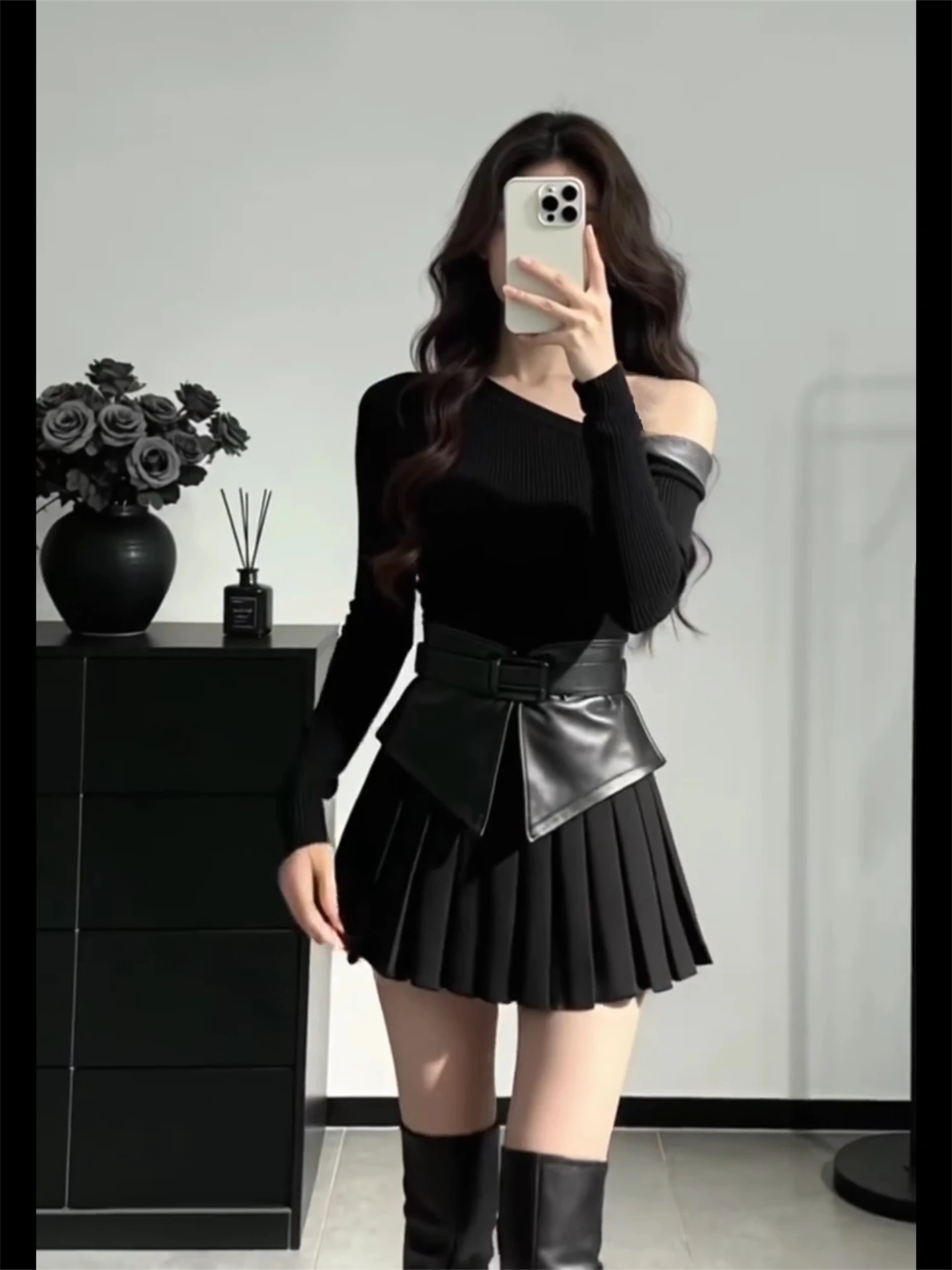 

Женский модный зимний комплект ort Sve Dr, комплект из двух предметов с высокой талией, утягивающий талию, корейский костюм с колючками