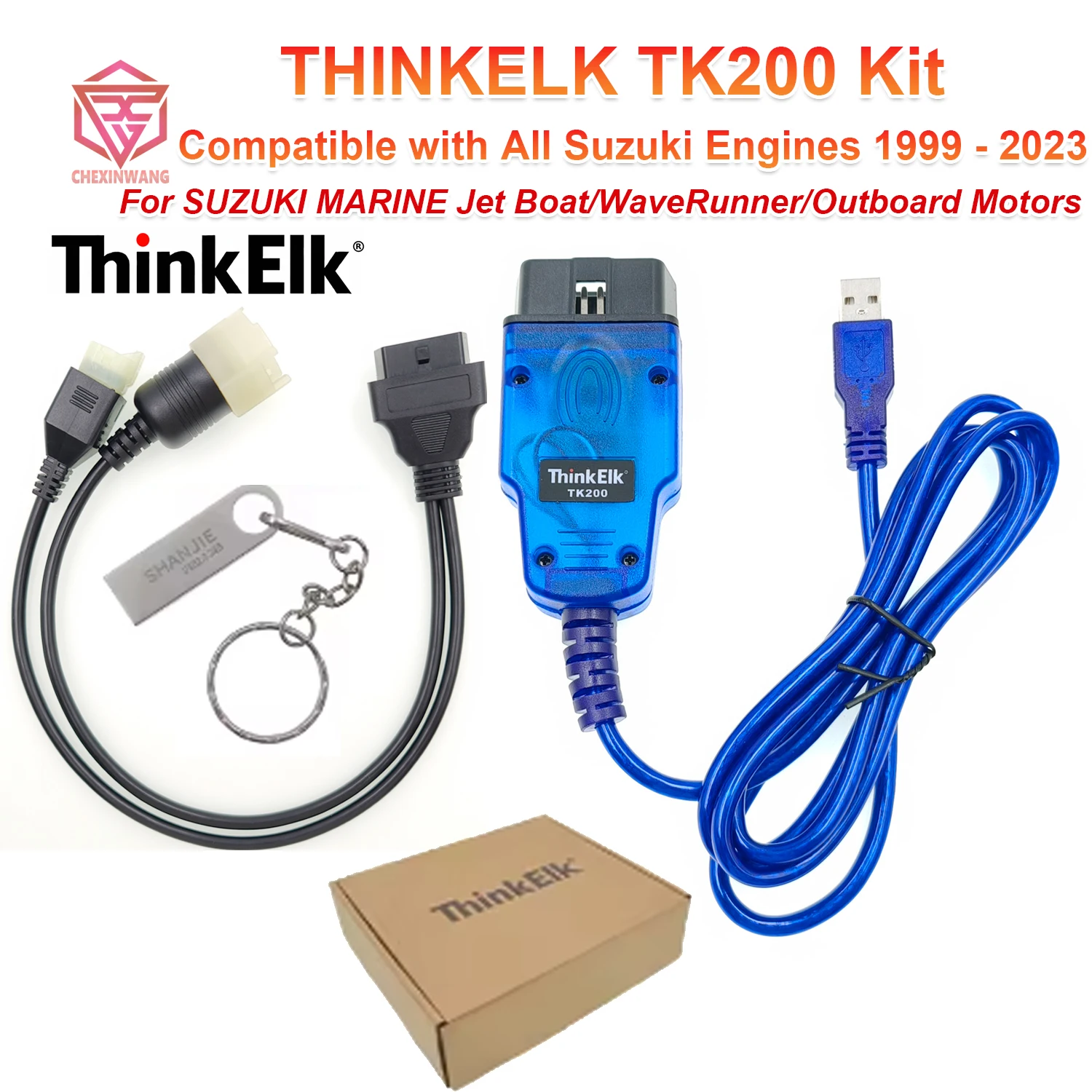 For Suzuki Engines 1995-2023 ThinkElk TK200 Diagnostic Cable KIT Scanner for SUZUKI MARINE Jet Boat/WaveRunner/Outboard Motor
