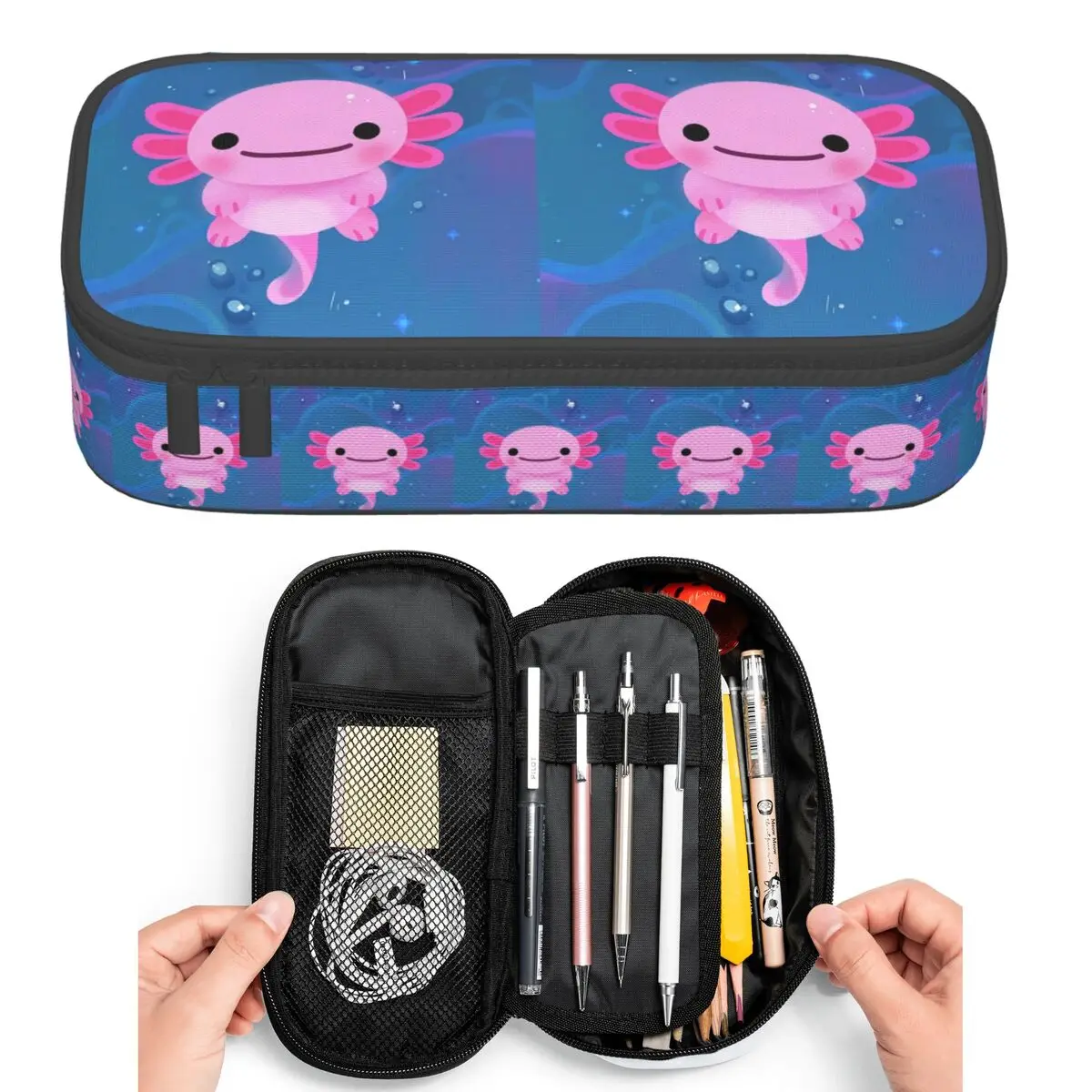 Kawaii Axolotl Mexican Salamander Federmäppchen für Schüler, Stiftbox, Bleistiftbeutel, großes Fassungsvermögen, Stifthalter