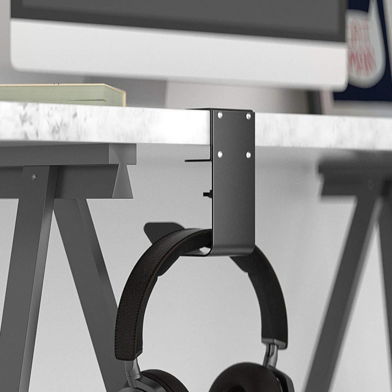Cast-Iron Desk Hanger with Clamp Sturdy Desktop Clamp Hanger L-Shaped Desk Hook with Support Platform Heavy Duty Slim