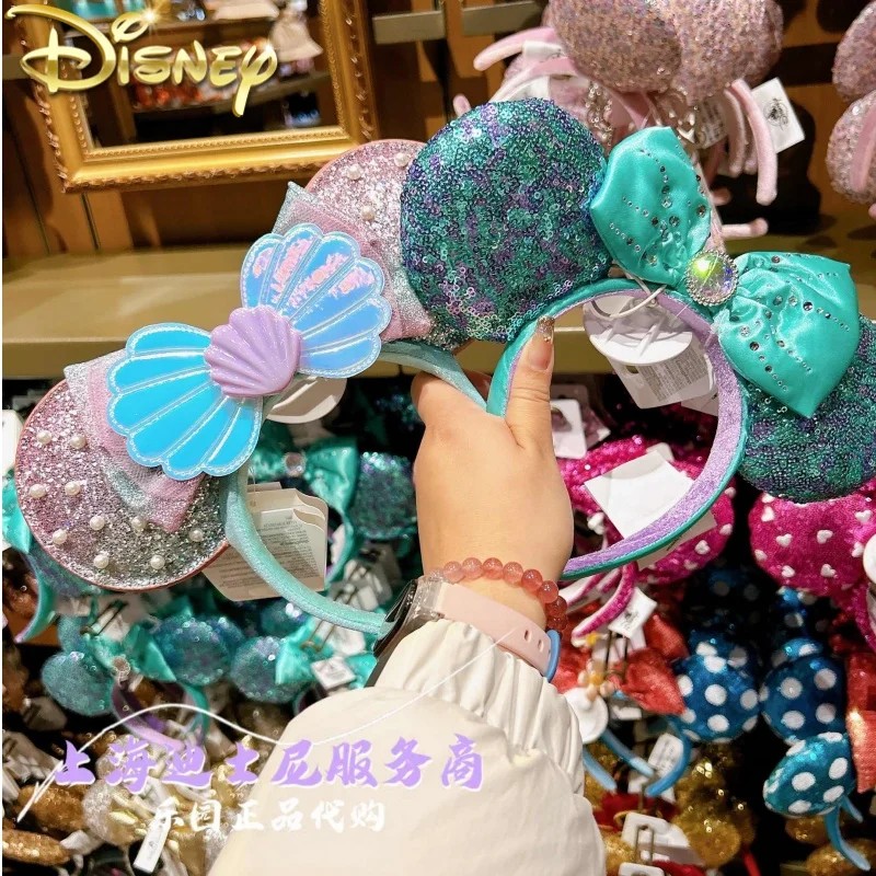 Original Disney Princess Ariel Jasmine Rapunzel Cinderella Ear Headband For Adults Shanghai Disneyland Park Hair Hoop Girl Gifts