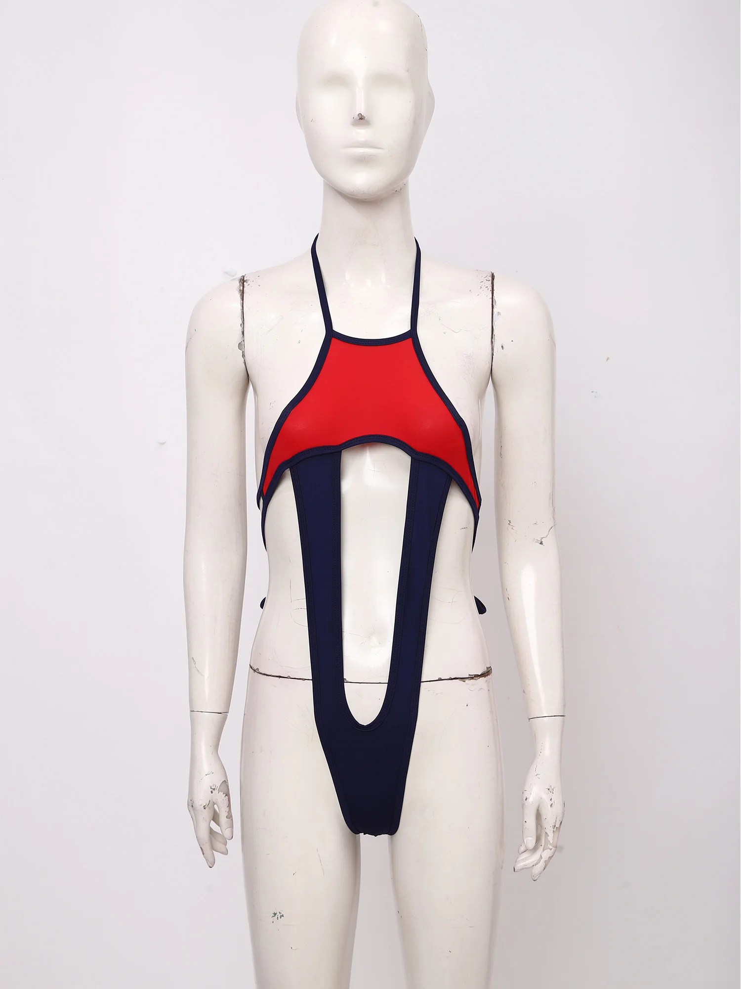 Women Color Blocking Athletic Swimwear Bodysuit Backless High Cut One Piece Bikini Bathing Suit for Yoga Swimming Pool