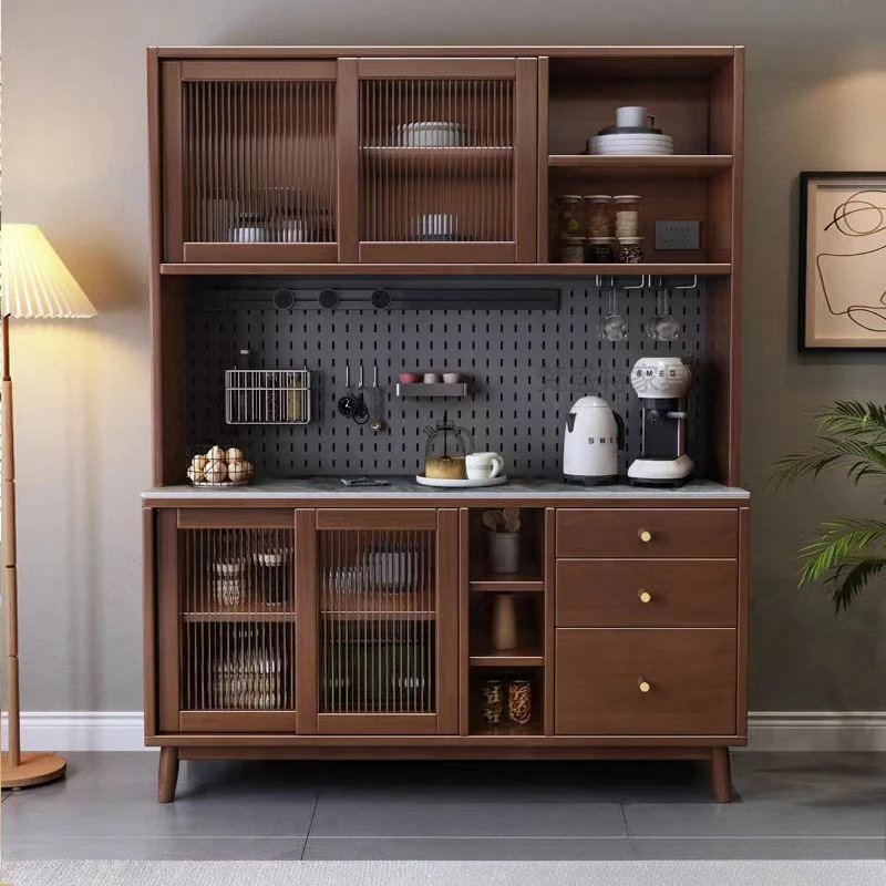 Solid wood sideboard wall-to-wall integrated wine cabinet modern simple home living room tea storage Nordic slate