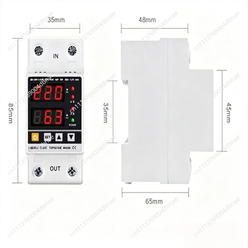 Adjustable overvoltage and undervoltage current limiter 63A digital display 220V home switch overcurrent lightning protection