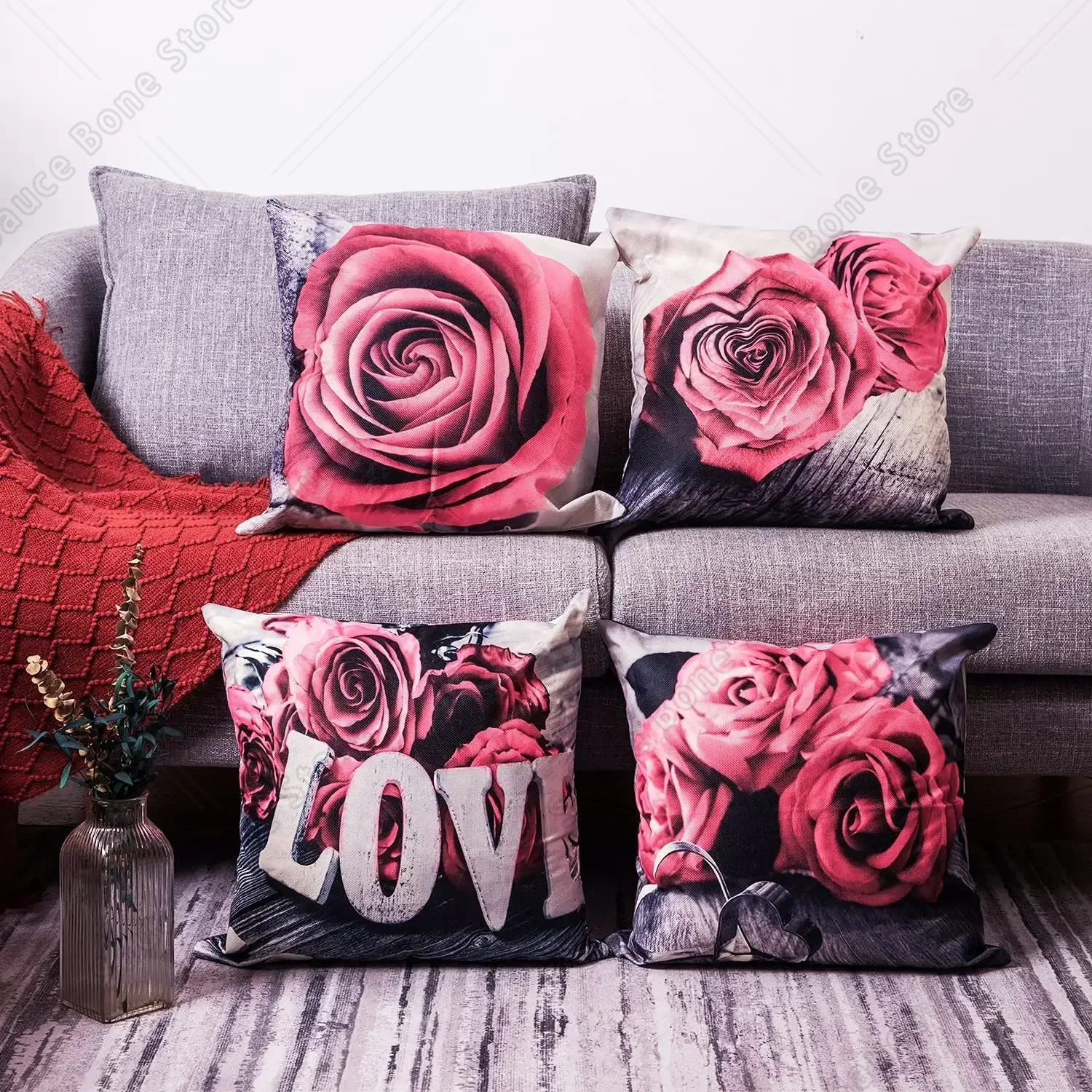 Valentine's day dark red rose flower pillowcase sofa cushion cover home improvement can be customized for you 40x40 50x50 60x60