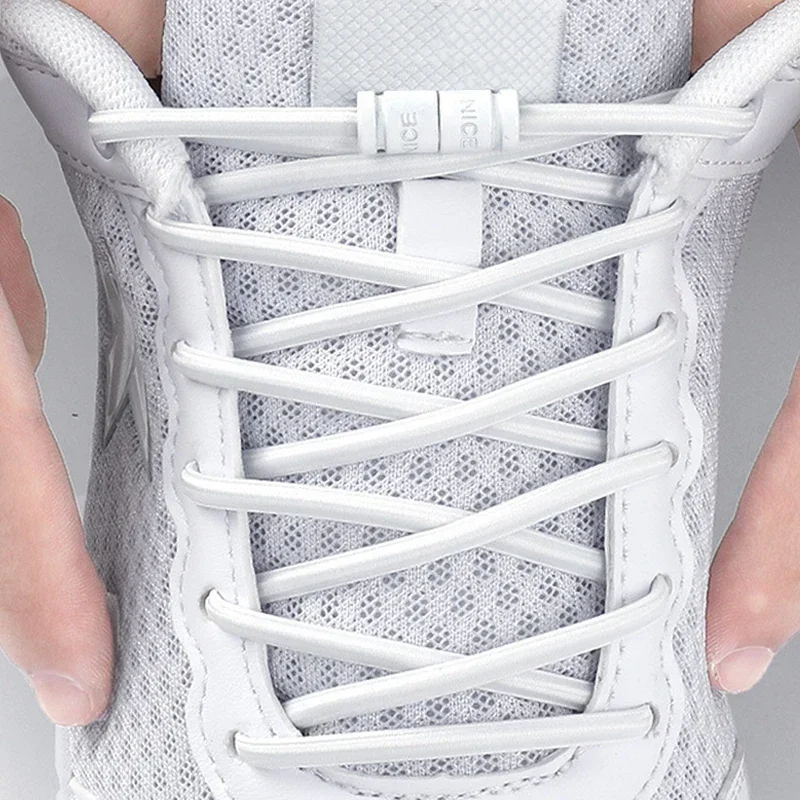 No Tie Round Elastic Shoe Laces Screw Rotation Buckle Shoestrings Stretch Replacement Round Shoelace for Sports Sneakers