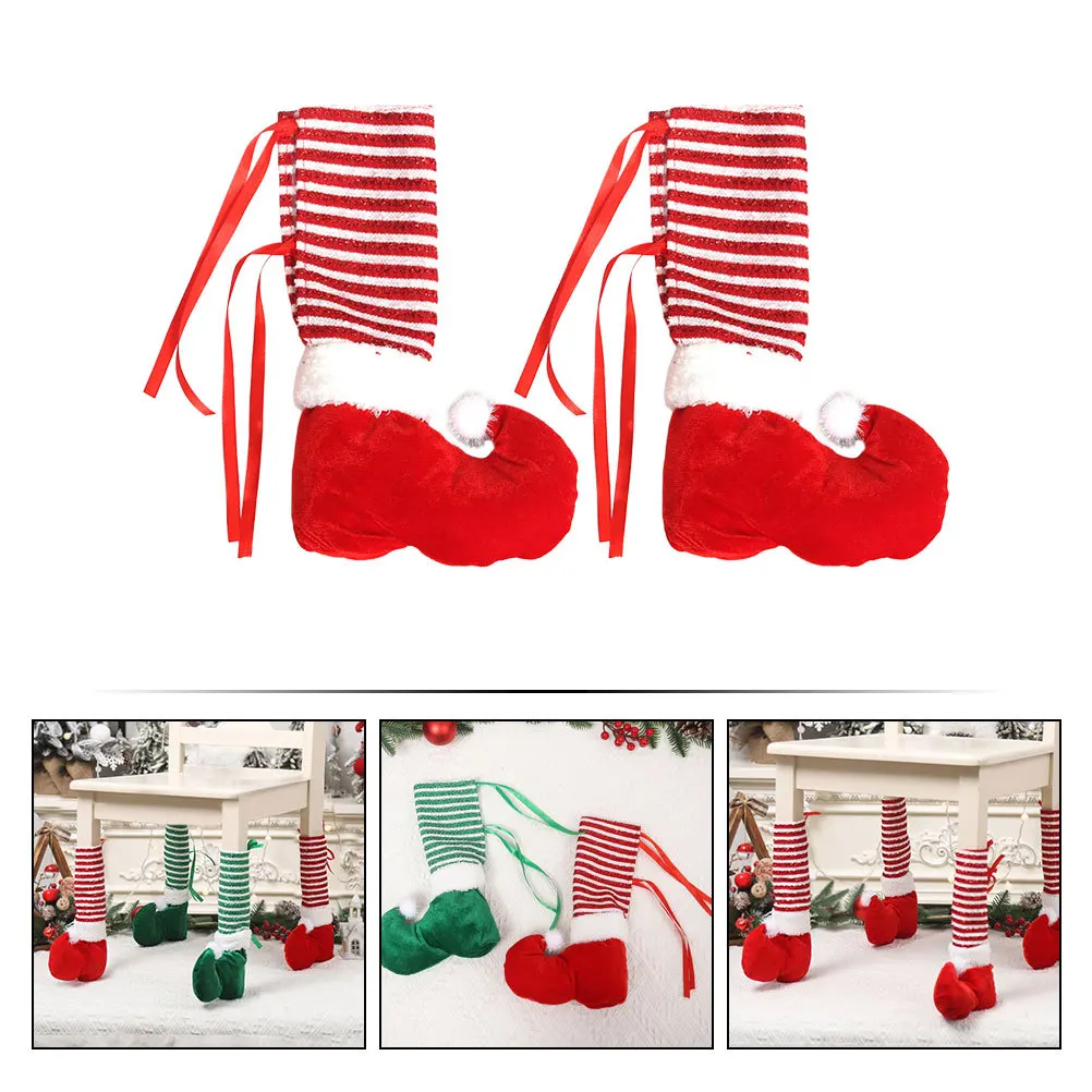 

2Pcs Christmas Chair Leg Covers Elf Decorative Floor Protectors Xmas Table Leg Covers Non Slip Chair Feet Socks for Xmas