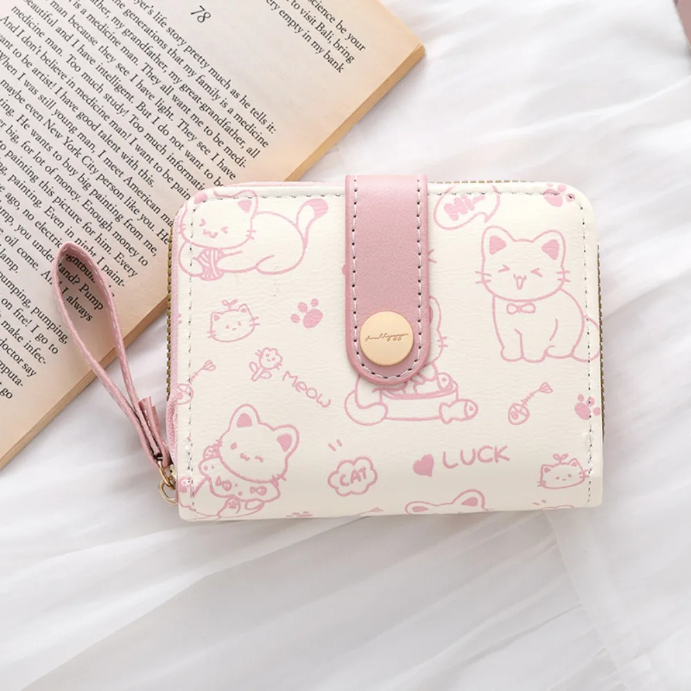 Waterproof Cute Cat Girls Wallet Multiple Card Slot Pu Short Student Money Bag Portable Candy Colors Zipper Wallets Work