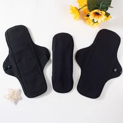 5PCS Balck Pure Cotton Sanitary Pad Ladies Reusable Cloth Menstruation Washable Menstrual Pads with Button Breathable Care Pads