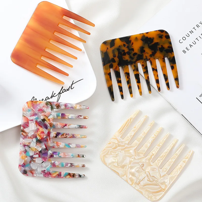New Korean And Japan Acetic Acid Sheet Hair Comb Anti-Static Comb Stylish And Exquisite Marbling Leopard Print Wide Tooth Comb