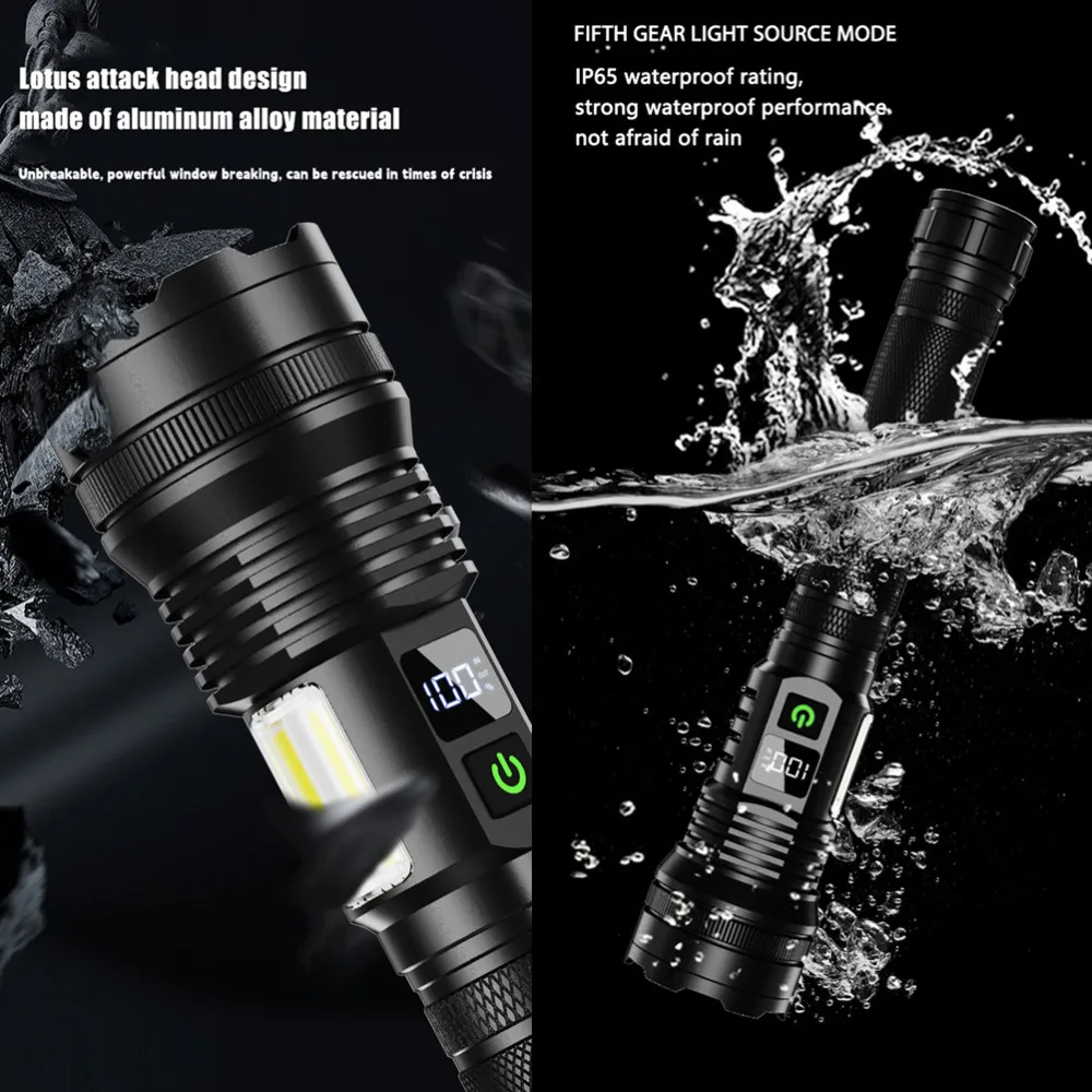 أضواء كاشفة عالية الطاقة طويلة المدى مصباح ليد جيب + COB الجانب ضوء USB قابلة للشحن التكتيكية الشعلة مصباح فانوس خارجي #4