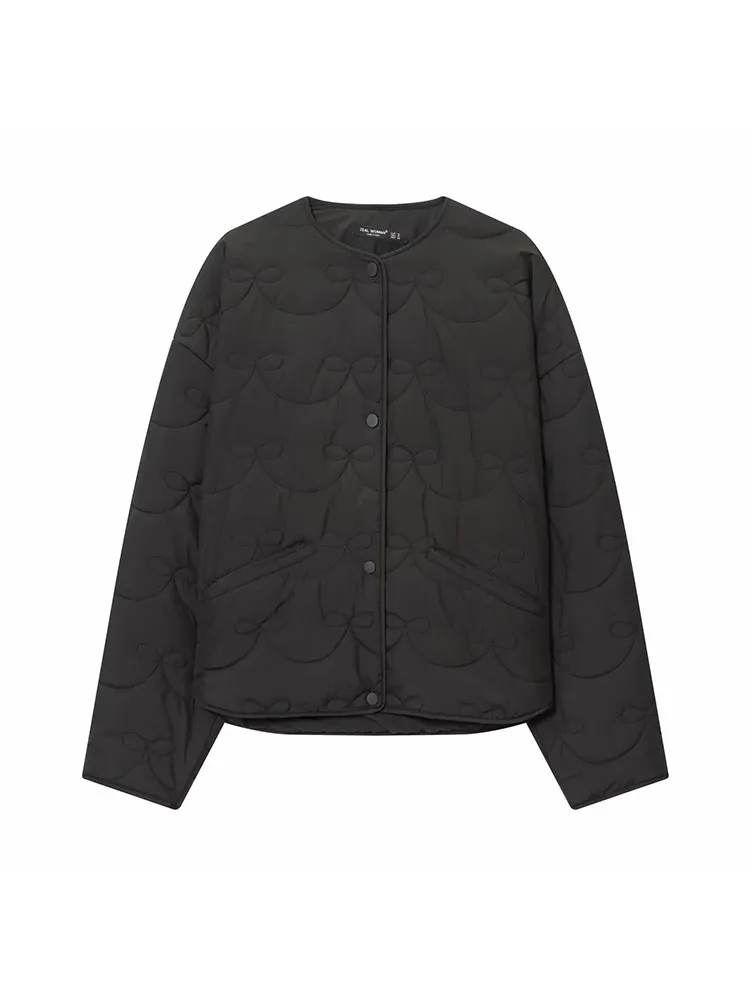 Damska kurtka na jesień i zimę 2025, elegancka, modna, streetwearowa, z okrągłym dekoltem, zapinana na jeden guzik, prosta, z kieszeniami, codzienna. ﻿