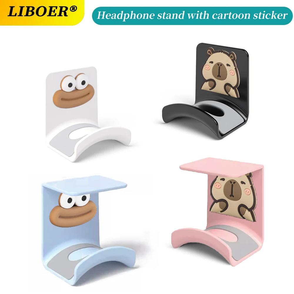 Universal Headphone Stand Adhesive Cartoon Wall Mount Hanger Under Desk Headset Holder Support for Gaming Earphone Bracket